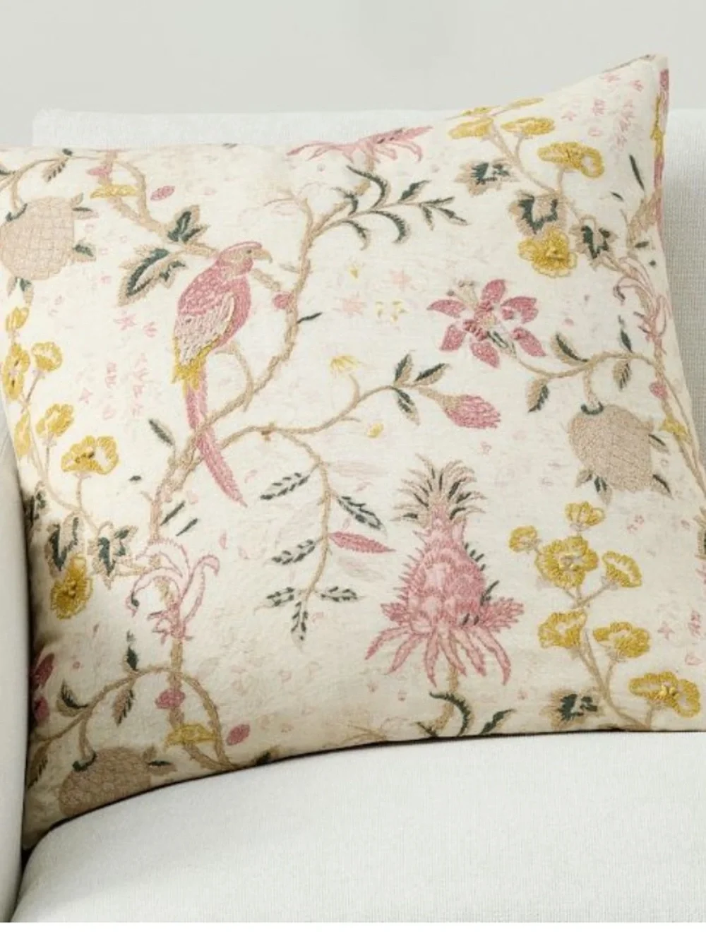 Pottery Barn Vintage Islands Tropical Bird Embroidered Pillow Cover 22x22 NWT